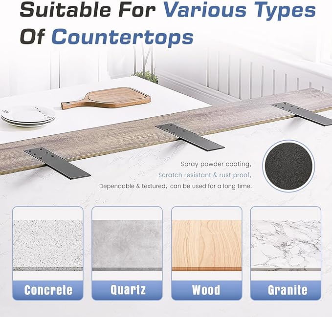 Countertop Support Brackets Heavy Duty 4 Pack 1/4" Thick 10 Inch Flat Hidden Knee Wall Countertop Bracket for Granite Quartz Wood Concret Countertops Screws Included