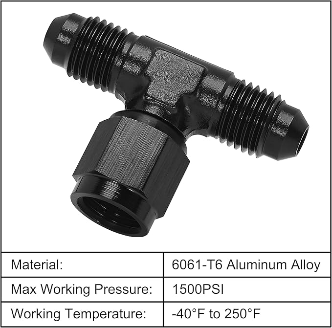 EVIL ENERGY 4AN Male Tee Fitting Adapter with AN4 Female Swivel on Side Black