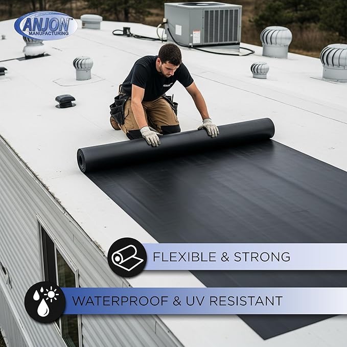 ANJON EPDM Roofing Rubber – 40 ft x 70 ft | 60-Mil Commercial Grade Roof Membrane for Flat Roofs, RVs & Waterproofing Projects