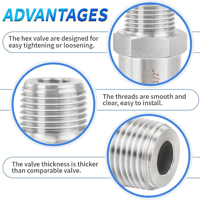 ChillWaves 304 Stainless Steel In-Line Split Check Valve 1/2" NPT Male Thread, One-Way Non-return Check Valve，Prevent Water Back-flow(1-PACK)