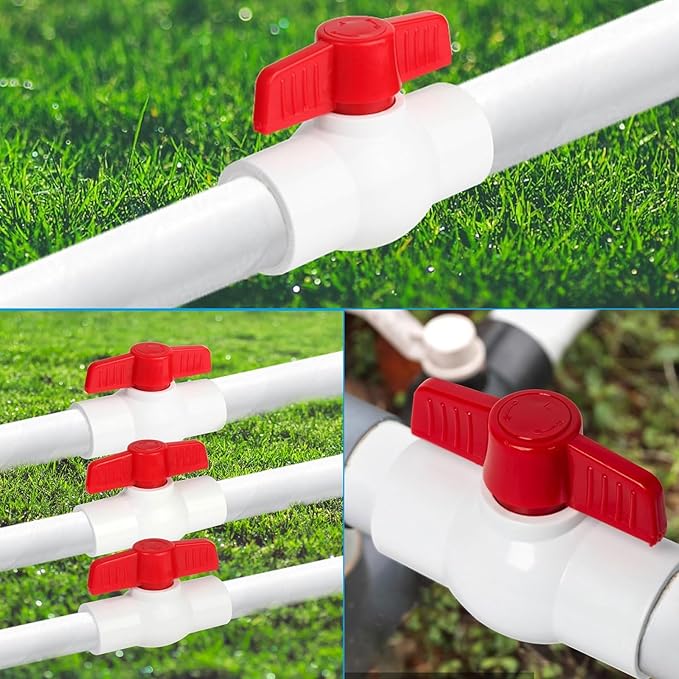 5 Pcs 1 Inch PVC Ball Valves, Water Shut Off Valves, 32mm Socket with Red T-Handle, Rated at 150 PSI Pipe Fittings for Swimming Pool, Plumbing & Irrigation Systems