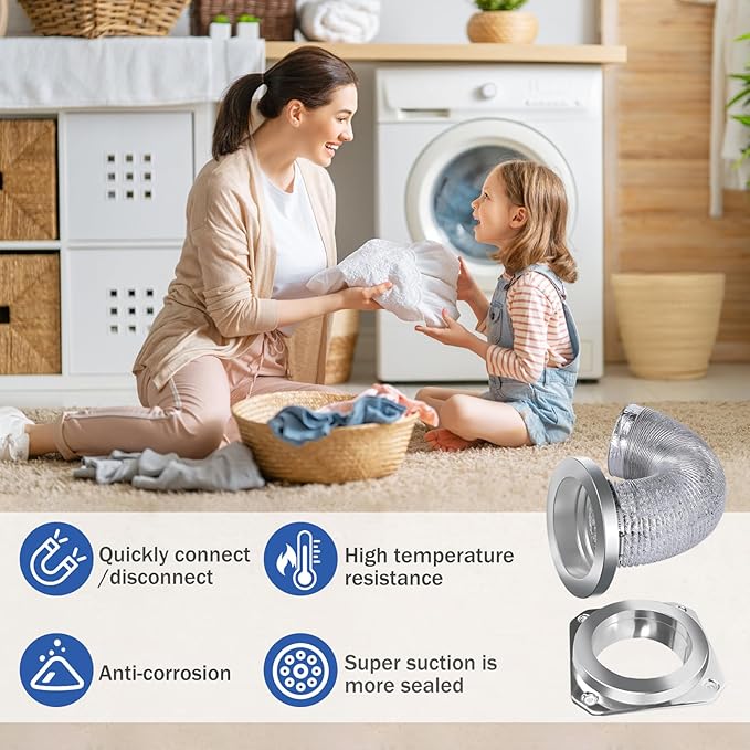 Magnetic Dryer Vent Coupling Kit-DV180 Airtight Seal Dryer Vent Connector Kit, Quick Connect/Disconnect with 4" x 3.3ft Duct & 2 Clamps, Easy to Clean & Install Connector for Dryer Venting