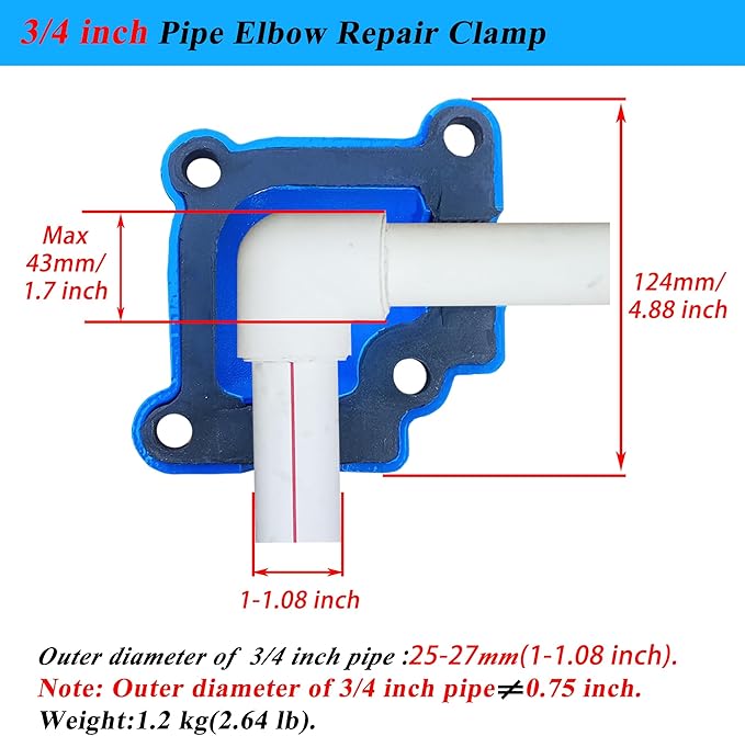 Pipe Repair Clamp For 3/4 Inch Pipe Elbow (Outer Diameter of the Pipe is about 1 inch),Joint Leak Sealer for 90 Degree Elbow,PPR/PE/Iron Pipes,Threaded/Socket Connection Elbow
