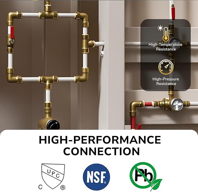 1/2" Push Fit End Cap, Push to Connect Brass Plumbing Fitting for PEX, Copper, CPVC Pipe, Heavy Duty Push Cap Fitting with Upgraded Stiffener and Disconnect Clip, NSF & UPC Certified, 2 Pack