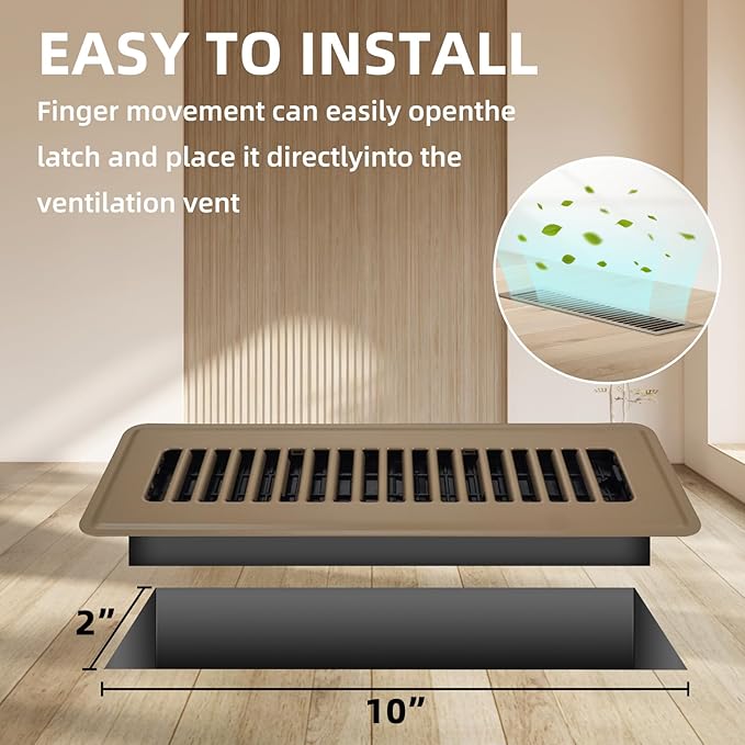 Floor Register 2x10, 6 Pack Floor Vent Covers for Home Floor Heavy Duty Steel Walkable Floor Vents Air Vent Covers 14x6 for Sidewall and Floor