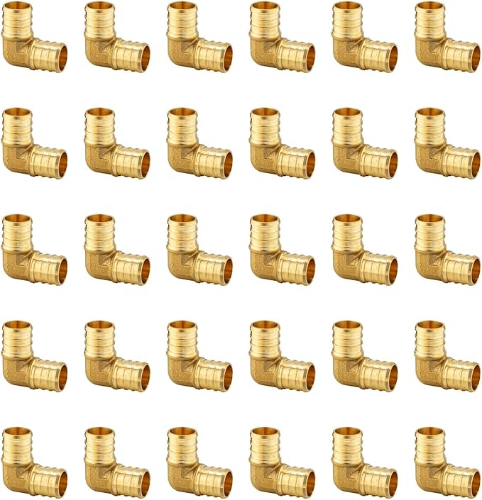 30-Pack EFIELD Barb Crimp Pex 1/2 inch X 1/2 Inch 90 Degree Elbow Brass Fittings For Pex Pipe/Tubing Connection,(PEX1807055)
