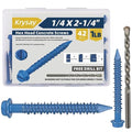 42Pcs 1/4 x 2-1/4 in Concrete Screws with Drill bits,Masonry Screws for Concrete Assortment Kit,Hex Head Block Cement Stacoo Screws and Anchors,Diamond Point,Blue Coated(1LB)