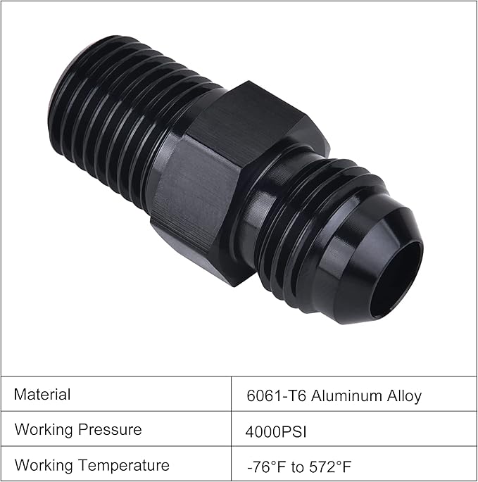 EVIL ENERGY 6AN Male Flare to 1/4" NPT Pipe Fitting Adapter Aluminum Straight Black 4PCS