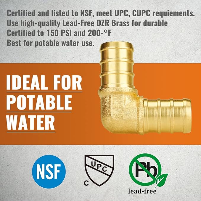 SUNGATOR 100-Pack 1/2" Pex 90 Degree Elbow, Pex Fittings 1/2 Inch, No Lead Brass, NSF, UPC Certified