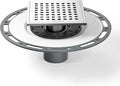 Square Shower Drain, 6" Brushed with PVC Bonding Flange Base 304 Stainless Steel Drain Grate Removable with Stainless Drain Key for Low Profile Shower Tiles, CUPC Certified