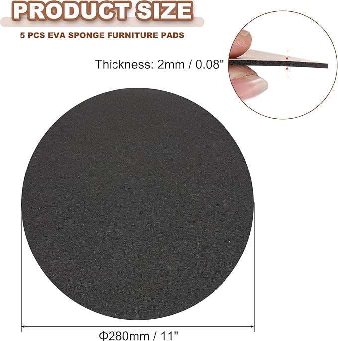 PATIKIL 11 Inch Diameter Lamp Base Felt 5Pack 2mm Thick Foam Adhesive Non-Slip EVA Protection Pad Mat for Lamp Furniture DIY Craft, Black