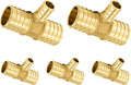 Pack of 5 Foskan PEX Fittings, 1"x1"x1/2" Reducing Tee,Brass Barb Crimp PEX Fittings for Hot or Cold Water Distribution
