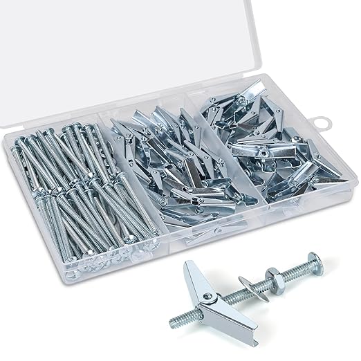200pcs Toggle Bolts for Drywall, 50sets 1/8 Inch Heavy Duty Metal Drywall Anchors Kit, Dry Wall Anchors and Screws Kit, Butterfly Anchors for Ceiling, Sheetrock, Hollow Wall