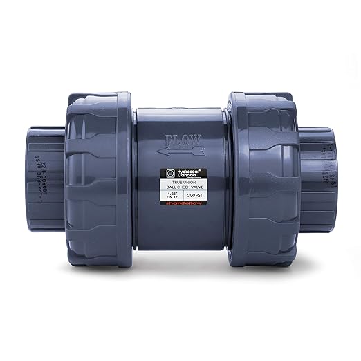 HYDROSEAL Sharkfellow 1 1/4’’ PVC True Union Ball Check Valve with Full Port, ASTM F1970, with EPDM Seals, Corrosion-Free, Service Free, Rated at 200 PSI @73F, Gray, 1 1/4 inch Socket (1 1/4'')
