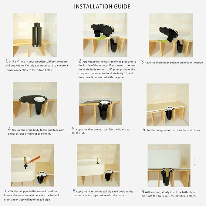 Upgrade Freestanding Tub Drain Rough-in Kit with CUPC Certification, Includes Brass and ABS Pipe, Clean Tub Drain No Leaks. (Patent No US11168467B2)