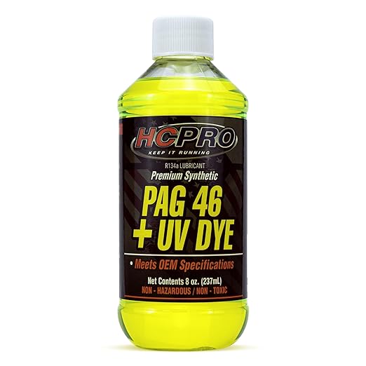 HCPRO HCP46UV8 PAG 46 Viscosity Plus UV Dye Lubricant – 8oz (Pack of 1), High-Performance Oil for Auto A/C Systems, Leak Detection & Compressor Protection, Compatible with Common A/C Systems