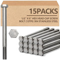 15 Pack 1/2-13 x 6'' Hex Head Cap Screw Bolt 304 Stainless Steel Half Thread External Hex Drive Screw Bolt Fastener for Wet Outdoor Metal Framing Concrete Reinforcement Railing Trellises