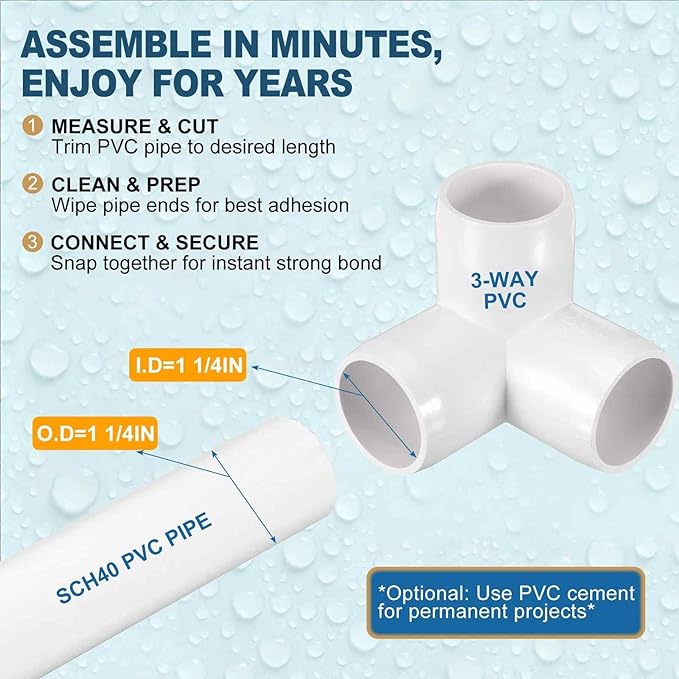10 Pack 1 1/4" SCH40 PVC Elbow Pipe Fitting, 3-Way PVC Elbow Corner Side Outlet Tee Fitting, Furniture Grade Pipe Connectors for DIY Project, Pond Protection, Socket x Socket