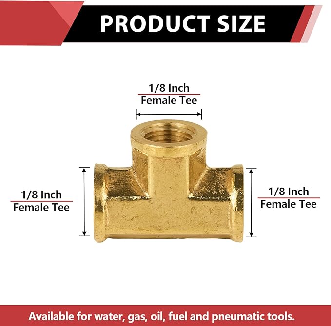 (Pack of 2) EFIELD 1/8" x 1/8" x 1/8" Female NPT Tee, Brass Pipe Fittings,(NPT096)