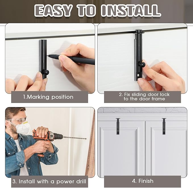 Lothee 4 Pcs Solid Brass Surface Bolt Door Slide Bolt Door Latches for Top of Slide Latch Lock(4",Matte Black)