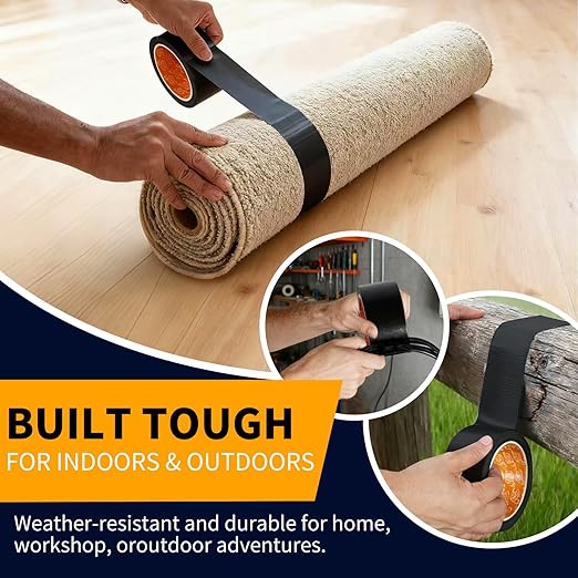 YONGJIN Waterproof Strong Duct Tape - 3 Pack 1.88 Inch x 20 Yards Each All Weather Duct Tape, No Residue, Heat Resistant, Multi-Purpose for Indoor Outdoor Repairs and DIY (Black)