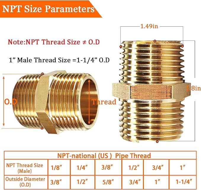 2PCS Hex Brass Nipple 1"NPT Male X 1" NPT Male Pipe Fitting 1 inch Pipe Nipples Male Pipe Adapter Fittings Heavy Equal Nipples Connectors