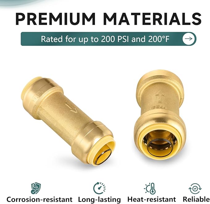 20-Pack Niikappu Pushfit Check Valve, 1/2-Inch Brass Plumbing Fittings Connect for PEX, Copper, CPVC, PE-RT Pipes, with Disconnect Clip(PF-VALVE060-20)