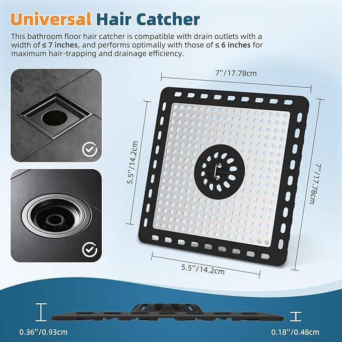 Hibbent 2 Pack Upgraded Shower Drain Hair Catcher, Shower Drain Cover for Bathroom Floor 6" Drain, Anti-Clogging Bathtub Drain Strainer, Stainless Steel Kitchen Sink Drain Strainer with Handle, Black