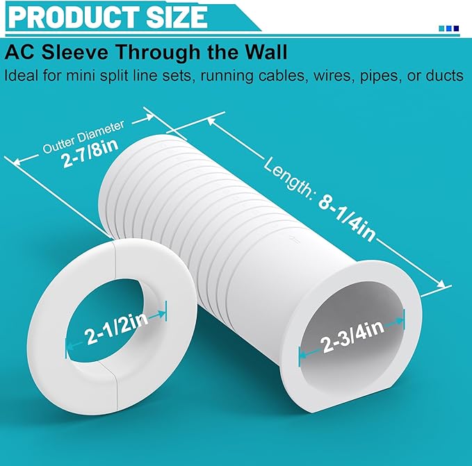 Mini Split Cover Wall Sleeve for AC Line Set, Line Set Covers for Outside Units, Mini Split Line Set Cover for Air Conditioning Systems, AC Sleeve Through The Wall, Pipe Accessories