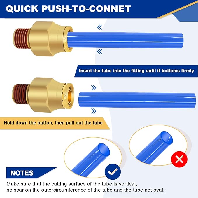 1/2" Brass Push to Connect DOT Air Brake Fittings, 3PCS Air Line Quick Connect Fittings 1/2" Tube OD x 1/4" NPT Connector Tube to Male Pipe for Truck Trailers Air Brake System
