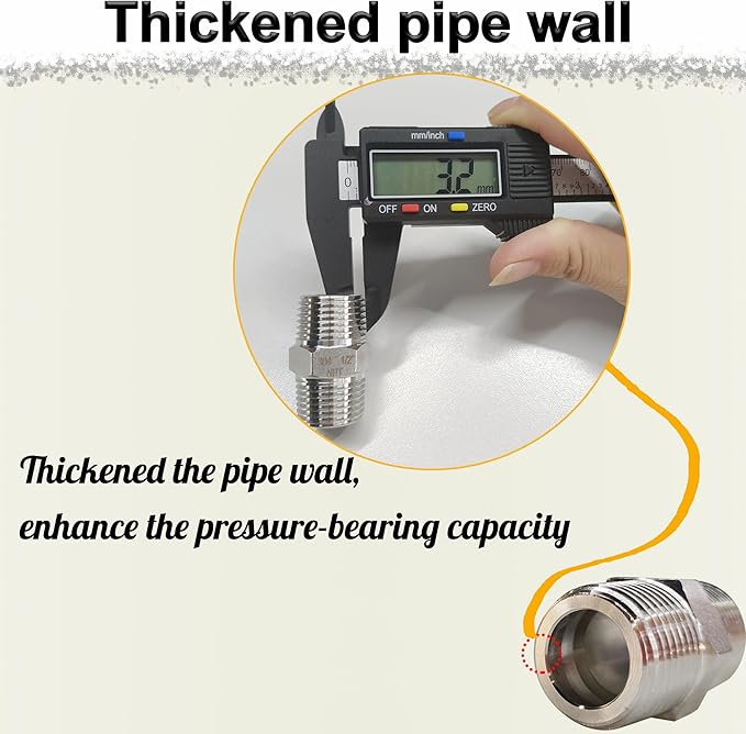 1/2" NPT Male Hex Nipple Pipe Fittings, 304 Stainless Steel 1/2 inch Threaded Pipe Adapter Fittings Equal Nipples Connectors, 4pcs Male Straight Connector Pipe Fitting