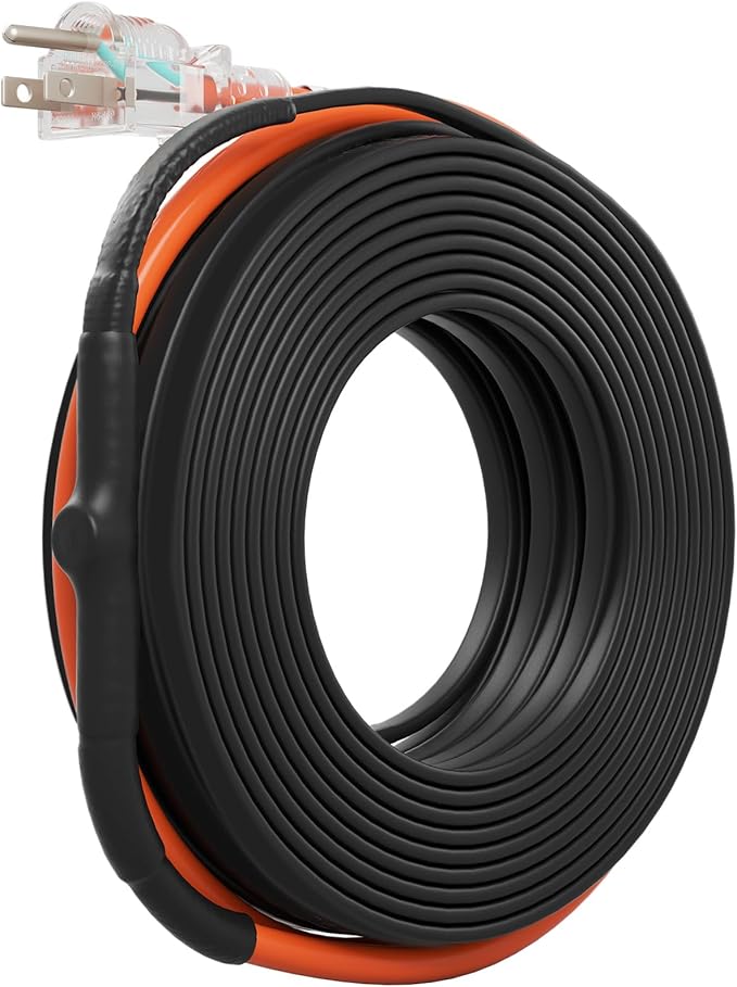 VEVOR Self-Regulating Pipe Heating Cable, 40FT 5W/FT Heat Tape for Pipes Freeze Protection, Water Pipe Heat Cable with Built-in Thermostat Protects PVC Hose, Metal and Plastic Pipe from Freezing