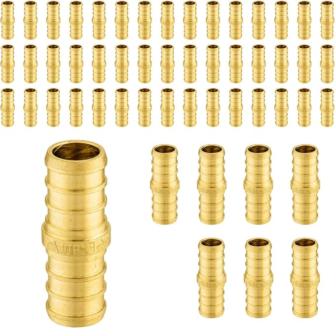 50-Pack PEX Fittings Niikappu 3/4"x3/4" Pex Straight Coupling, Brass Crimp Pipe Fittings for PEX Pipes, ASTM F1807