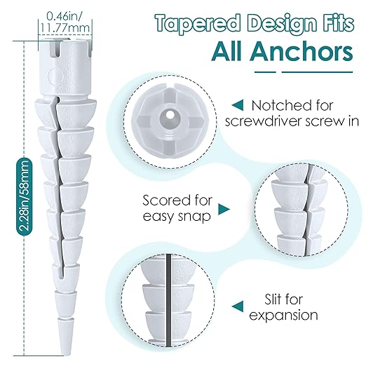 10 Pcs Wood Anchor, Stripped Screw Hole Repair Kit for Wood, Door, Fixing Stripped Screw Holes, Fits Wood Screws Sizes #2 to #16(White)
