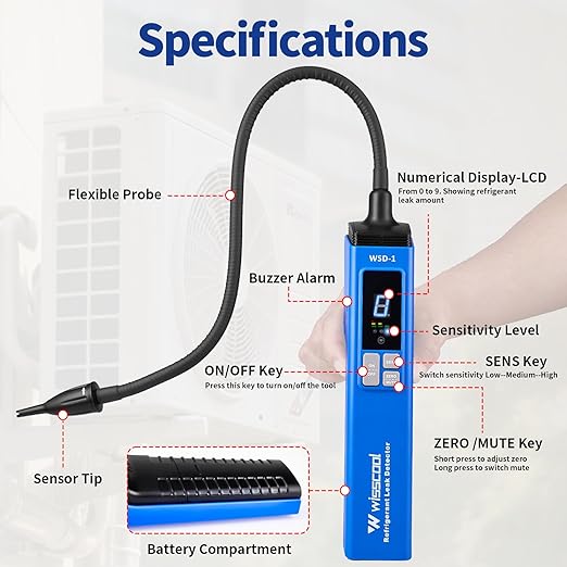 HVAC Leak Detector for Halogen Gas Leakage, Air Condition Freon Detector Leakage Refrigerant Tester with Alarm HVAC R22 R410A R134A R1234yf (Numerical LCD)