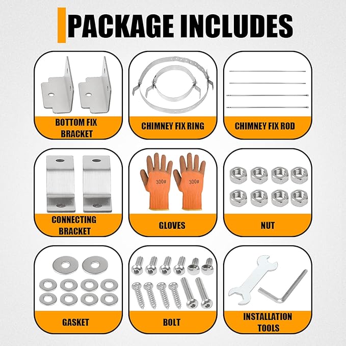 Extended Roof Chimney Support Bracket Compatible with Chimney Pipes 6"-15" Diameter Adjustable Roof Brace Includes Mounting Bracket Leg and Nut Gasket Provides Stability Against Snow and Wind