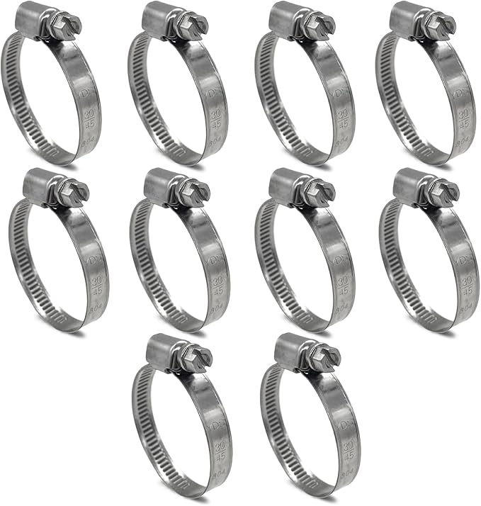 Embossed Worm Gear Hose Clamps Size#20, 1-3/16 To 1-3/4 inch Adjustable Heavy Duty Stainless Steel Hose Clamp, all 304 for Coolant Hose Clamp (30-45 mm, 10 Pack)