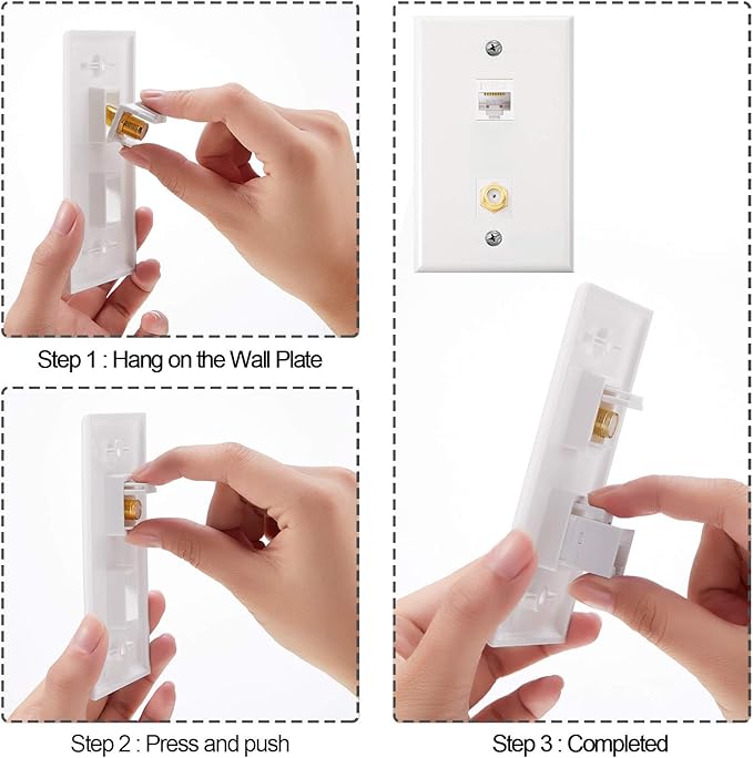 Weewooday 8 Pieces Cat 6 Ethernet Wall Plates, Cat 6 Coax Wall Plate with Ethernet Port and Gold-Plated TV Coax F-Type Port (White)