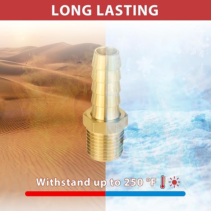 (Pack of 20) EFIELD Brass Hose Barb Fitting Adapter, 1/2" Barb x 3/8" NPT Male Pipe Fitting,(BARB012-20PCS)