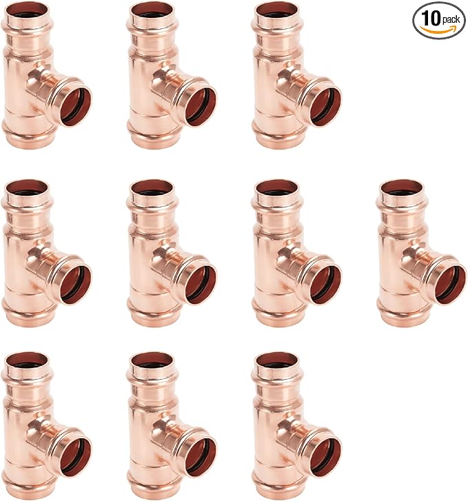 Copper Press Fittings 3/4 inch Tee Copper Coupling PxPxP 10-Pack Zero Lead Copper Pipe Press Fittings for Residential Commercial