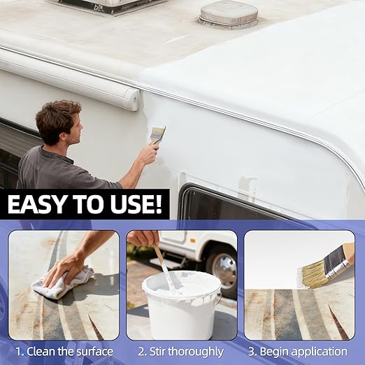 RV Roof Sealant & Coating – Liquid Rubber Waterproof Sealant for RV, Camper, Trailer Roof Repair, Leak Proof, DIY Application – 1 Gallon Kit