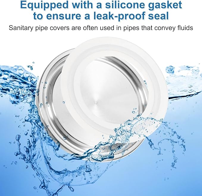 uxcell 2set Stainless Steel Sanitary Fitting Clamp End Cap 1-1/2" (40mm) Solid Tube End Cap with Silicone Gasket for Food Beverage Cosmetics Factory Pipes