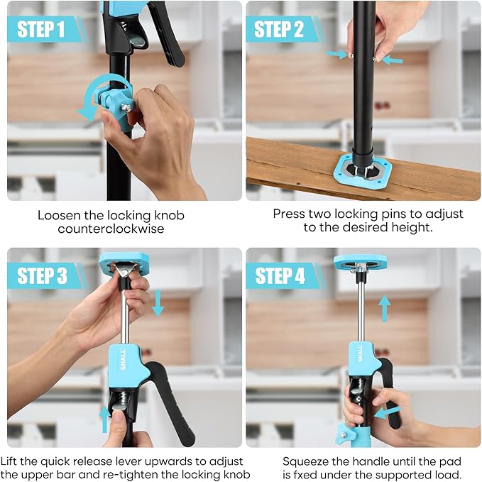 SHALL Cabinet Jack Support Pole, 18.5-29.5 in Adjustable Third Hand Tool, Steel Telescopic Quick Support Rod with 154lbs Capacity for Cabinets Jack, Drywall Lift & Cargo Bars, 2PK w/Storage Bag