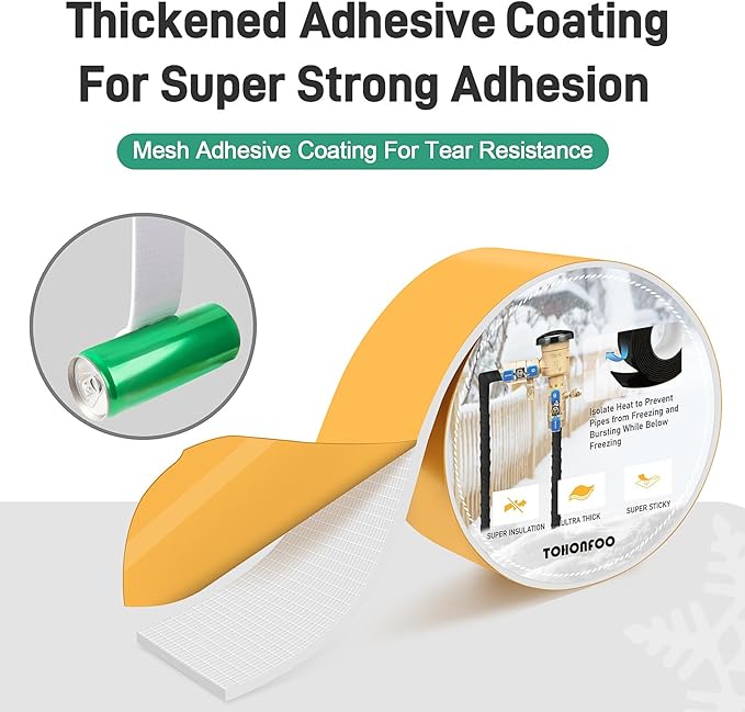Pipe Insulation Tape, Foam Insulation Tape for Outdoor Pipes Winter Freeze Protection, Foam Pipe Insulation Wrap, Heat Tape for Water Pipes, Copper Pipes, PVC, AC Line, 2in x 15ft, White