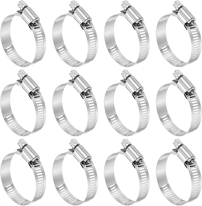 HARFINGTON 12 Pcs Hose Clamp 1-1/16"-2" (27-51mm) 304 Stainless Steel Adjustable Worm Gear Hose Clamp Assortment Kit for Fuel Line Pipe Plumbing Automotive Tube Mechanical