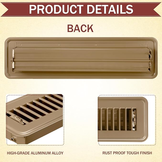 Tandefio 2 Pcs 2" x 12" Floor Register Vent Covers Metal Heavy Duty Walkable Floor Air Vent Covers with Rust Proof Finish Grille Easy Adjust Air Supply Lever for Home Wall Ceiling (Brown)