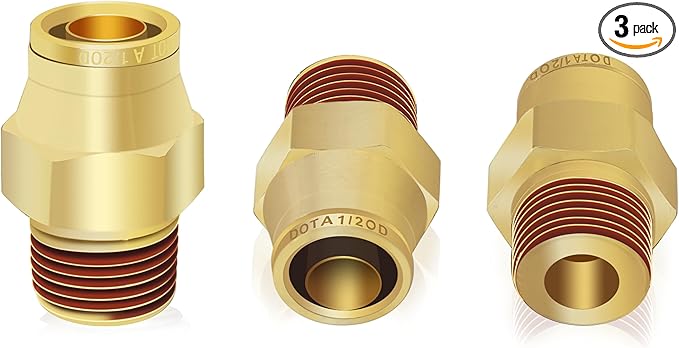 1/2" Brass Push to Connect DOT Air Brake Fittings, 3PCS Air Line Quick Connect Fittings 1/2" Tube OD x 3/8" NPT Connector Tube to Male Pipe for Truck Trailers Air Brake System