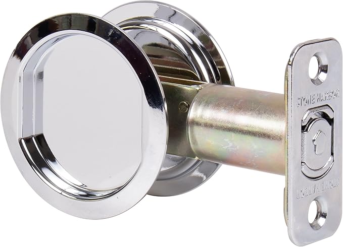 Round Pocket Door Lock, Passage (Hall/Closet) Latch, 2-3/4" Backset, RCL, Polished Chrome by Stone Harbor Hardware