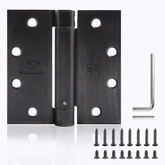 3 Pieces Self Closing Door Hinges 4-1/2 inch Oil Rubbed Bronze Auto Close Hinge Adjustable 4 ½"x 4 ½" Inch Spring Hinges Square Corner Commercial Door Closer Hinge