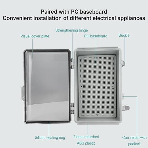 Electrical Junction Box,175x275x110mm IP67 ABS Plastic Electrical Project Enclosure with Mounting Plate
